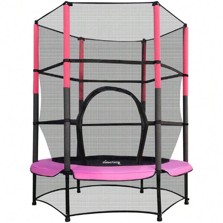 Luxury Mini Trampoline, 4.5ft 55in With Safety Net Enclosure, Indoor Outdoor Activity Trampoline - Pink - View 1