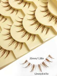 Asiteo 5 Pairs Brown Eyelashes Wispy False Eyelashes Transparent Band Lashes Messy Curly Lightweight Fake Eyelashes Natural Look Lashes, Asian Korean Cosplay Anime False Eyelashes Makeup Tool - 尖尾漫畫款 - 查看 4