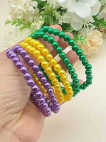 1 Bộ Vòng Tay Ngọc Trai Giả Co Giãn Nhiều Sợi Cho Nữ Với Nhiều Màu Sắc Rực Rỡ - Tím, Vàng, Xanh Lá, Hình Quả Tennis, Phù Hợp Theo Yêu Cầu Cá Nhân - vòng đeo tay - Xem 5