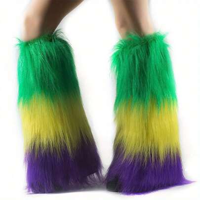 1 Pair Plush Long Leg Warmers - Perfect For Carnival, St. Patrick's Day And Gras Parties, Home Decor, Stage And Cosplay, Mother's Day Gift