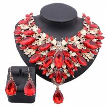 1 Set Elegant Crystal & Rhinestone Water Drop Necklace Earrings Jewelry Set, Suitable For Women Wedding Party Holiday Celebration, Birthday & Valentine's Day Gift,Mom,Mother,Mother's Day,Gift