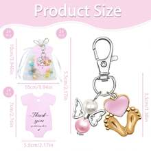 24sets/72pcs Keychain Gift Set, 24 Footprint Pendant Keychain, 24 Thankyou Card And 24 Organza Bag, For Party Decorations, Gender Reveal, Shower Gifts