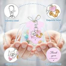 24sets/72pcs Keychain Gift Set, 24 Footprint Pendant Keychain, 24 Thankyou Card And 24 Organza Bag, For Party Decorations, Gender Reveal, Shower Gifts