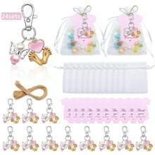 24sets/72pcs Keychain Gift Set, 24 Footprint Pendant Keychain, 24 Thankyou Card And 24 Organza Bag, For Party Decorations, Gender Reveal, Shower Gifts
