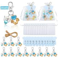 24sets/72pcs Keychain Gift Set, 24 Footprint Pendant Keychain, 24 Thankyou Card And 24 Organza Bag, For Party Decorations, Gender Reveal, Shower Gifts