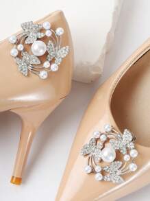 1 对珍珠蝴蝶鞋扣，个性化时尚配饰，高跟鞋，搭配鞋花 - 彩色 - 查看 2