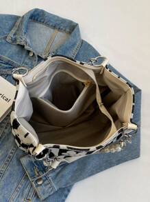 Túi đeo vai họa tiết thỏ Jacquard màu tương phản thời trang - trắng - Xem 6