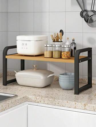1 Pc Single/Double Layer Kitchen Storage Rack, Holds Spices, Condiments, Plates & Bowls, Counter Top Cookware Organizer, Suitable For Kitchen, Living Room, Bathroom, Space Saving
