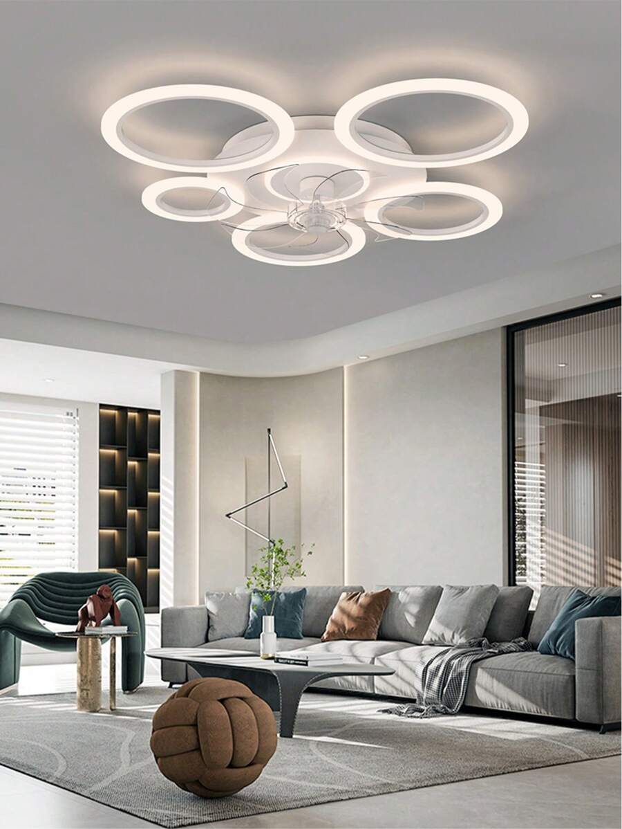 White/Black LED Circle Fan Light, 3-Color Infinitely Dimmable, With Remote Control, 6-Speed Wind Speed Adjustment, Suitable For Living Room, Bedroom, Dining Room Home Decoration - 6002 - View 1
