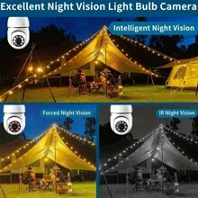 Light Bulb Camera 2K Resolution Home Wifi3MP Security Camera, Intelligent 360 Ptz Indoor/Outdoor Light Bulb Security Camera, Remote Voice Intercom HD Night Vision Light Bulb Security Camera Can Be Used Indoors And Outdoors - 白色 - 查看 3
