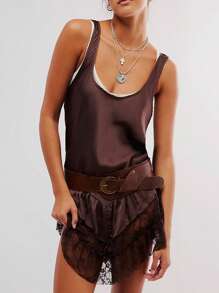 Women's Lace Flowy Mini Dress Y2k Sleevelss Backless Slip Dress Drop Waist Short Tunic Dress Lingerie Nightgown - Cà phê - Xem 3