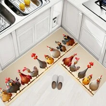 1 件装鸡印花浴室垫 - 超柔软超细纤维，防滑快干，适用于厨房和浴室 - 彩色 - 查看 1