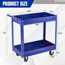 Ataucjin 2 Tier Rolling Tool Cart,330 Lbs Metal Heavy Duty Utility Cart On Wheels,2 Shelf Steel Utility Cart,Industrial Service Cart,Tool Storage Organizer For Mechanic,Garage,Workshop,Warehouse & Repair Shop - 藍色 - 查看 4