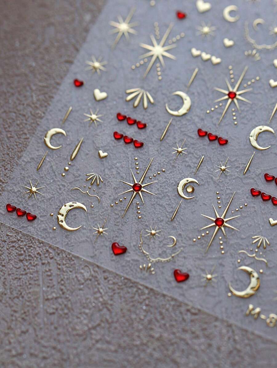1 件装星星月亮心形指甲饰品贴纸 DIY 艺术 Y2K 风格 3D 美甲装饰贴花