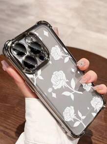 Ốp điện thoại hình hoa hồng 1 cái mới, mạ điện, 4 góc có túi khí chống rơi / Ốp bảo vệ TPU trong suốt dày dặn, tương thích với iPhone/16promax/16pro/16/13promax/12promax11, 15PROMAX, 14PROMAX/Galaxy, SAM/Honor/Note13pro/S23 Ultra/S24 Ultra, phiên bản quốc tế, không phải phiên bản nội địa. - Bạc - Xem 3