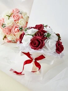 1 bó hoa cưới giả màu xanh hoàng gia và trắng trang nhã, được bọc ren với ruy băng và điểm nhấn ngọc trai, lý tưởng cho cô dâu, phù dâu, trang trí tiệc cưới, lễ cưới, tiệc cô dâu, trang trí chụp ảnh. - Nhiều màu - Xem 5