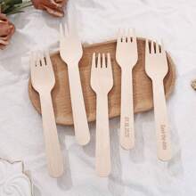 定制 100/200 件竹制一次性餐具套装，5.5 英寸木叉，6.2 英寸一次性叉，适用于派对、户外活动、婚礼、情人节、感恩节、毕业典礼 - 原木色 - 查看 5