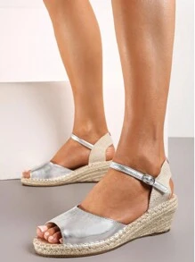 Sandales compensées minimalistes casual, polyvalentes pour les vacances, sandales d'été élégantes pour femmes - Argent - Voir 3