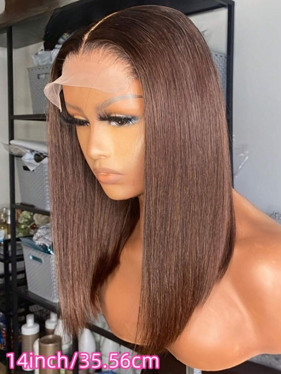 BeYo 220% Density Straight Bob Wig Human Hair Chocolate Brown Straight Bob HD Lace Front Wig Transparent Lace Frontal Human Hair Wig Light Brown #4 Middle Part Straight Bob Lace Front Wig Pre Plucked 13x6x1 Short Bob Human Hair Wig With Baby Hair For Women