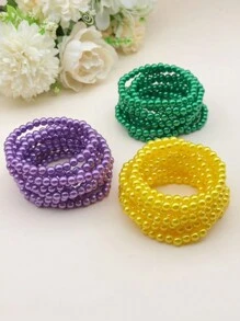 1 Bộ Vòng Tay Ngọc Trai Giả Co Giãn Nhiều Sợi Cho Nữ Với Nhiều Màu Sắc Rực Rỡ - Tím, Vàng, Xanh Lá, Hình Quả Tennis, Phù Hợp Theo Yêu Cầu Cá Nhân - vòng đeo tay - Xem 4