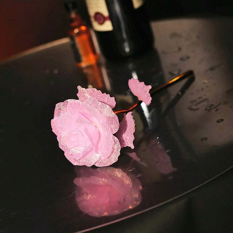 10pcs 10 Inch Glowing 24K Gold Foil Rose 10 Inch, Luminous Foil Artificial Rose Plastic Long Stem Rose For Valentines Day, , Mothers Day, Anniversary, Birthday, Wedding, Thanksgiving - 粉色 - 查看 1