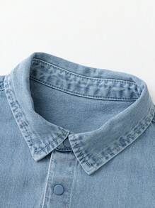 mini bala Boys' Long-Sleeve Shirt, Casual And Stylish Spring Top - Denim Medium Blue - View 6