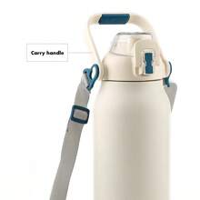 SHOTAY Bình giữ nhiệt cắm trại chân không dung tích lớn bằng thép không gỉ 1500ml/51,24oz, bình nước giữ nhiệt di động có tay cầm đôi có giá đỡ điện thoại ẩn, nắp chống rò rỉ mở một chạm và ống hút, giữ nóng/lạnh cho hoạt động ngoài trời, cắm trại, đi bộ đường dài, lái xe, du lịch - Màu be - Xem 3