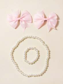 4 Stücke/Set Haarschmuck Set für Mädchen, enthält 2 Haarspangen, 1 Perlenkette und 1 Perlenarmband, geeignet für Mädchen ab 3 Jahren. Schleifen Haarspangen, passend für Frühlingsoutfits, Kinderaccessoires, können für Feiern, Jubiläumsparty Dekoration, Kindergeschenke verwendet werden, in verschiedenen Farben erhältlich, geeignet für Innen- und Außenbereich, Geburtstagsdekor, Fotografie Requisiten. - Verschiedenfarbig - Übersicht 13