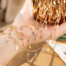 1m Layered Rhinestone Copper Chain, Water Drop Shape Chains, DIY Jewelry Accessories For Necklace, Bracelet, Wholesale