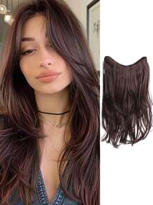 女士假发四夹一体式分层接发（18-28 英寸）合成发 V 形长直夹入式接发日常派对装饰，深棕色