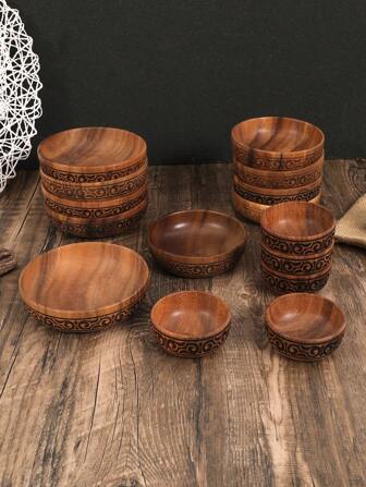 1pc Sandalwood Carving Flower Spice/Condiment Dish, Decorative Small Plate For Tabletop,School Supplies
