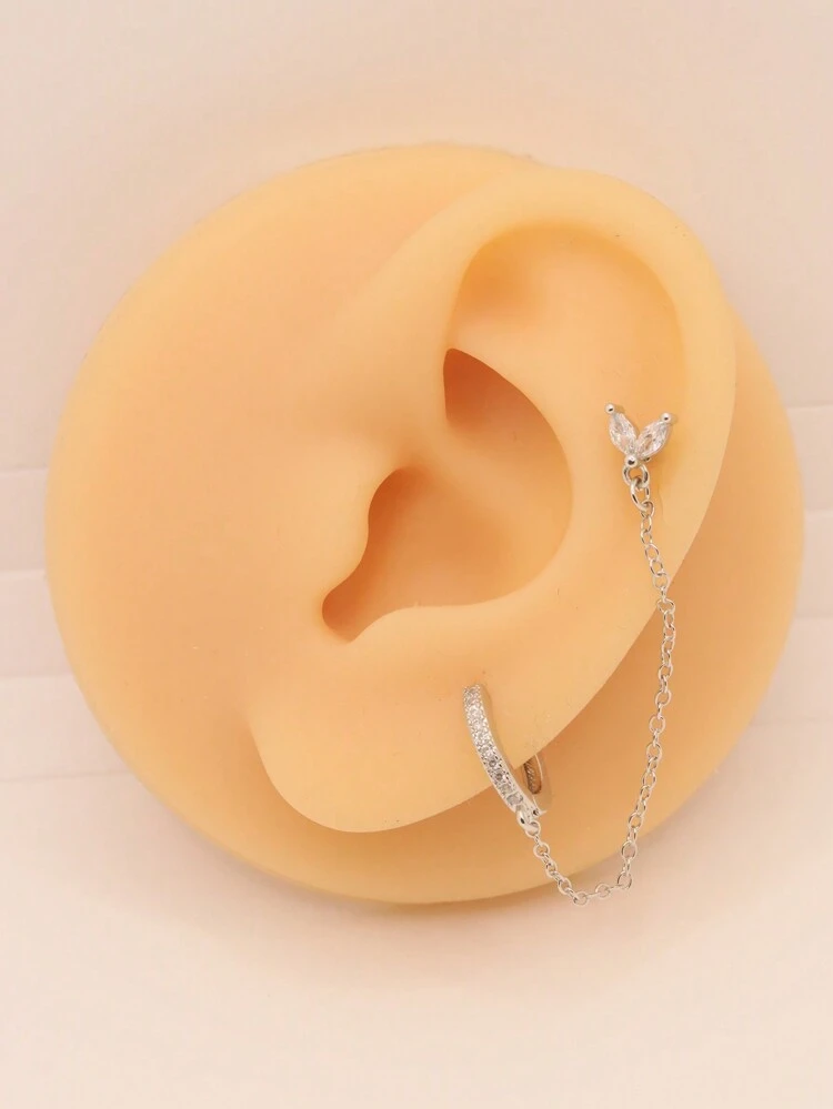 1pc CZ Rhinestone Chain Ear Cuff Earring, Suitable For Daily Wear