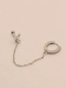 1pc CZ Rhinestone Chain Ear Cuff Earring, Suitable For Daily Wear - Silver - View 2