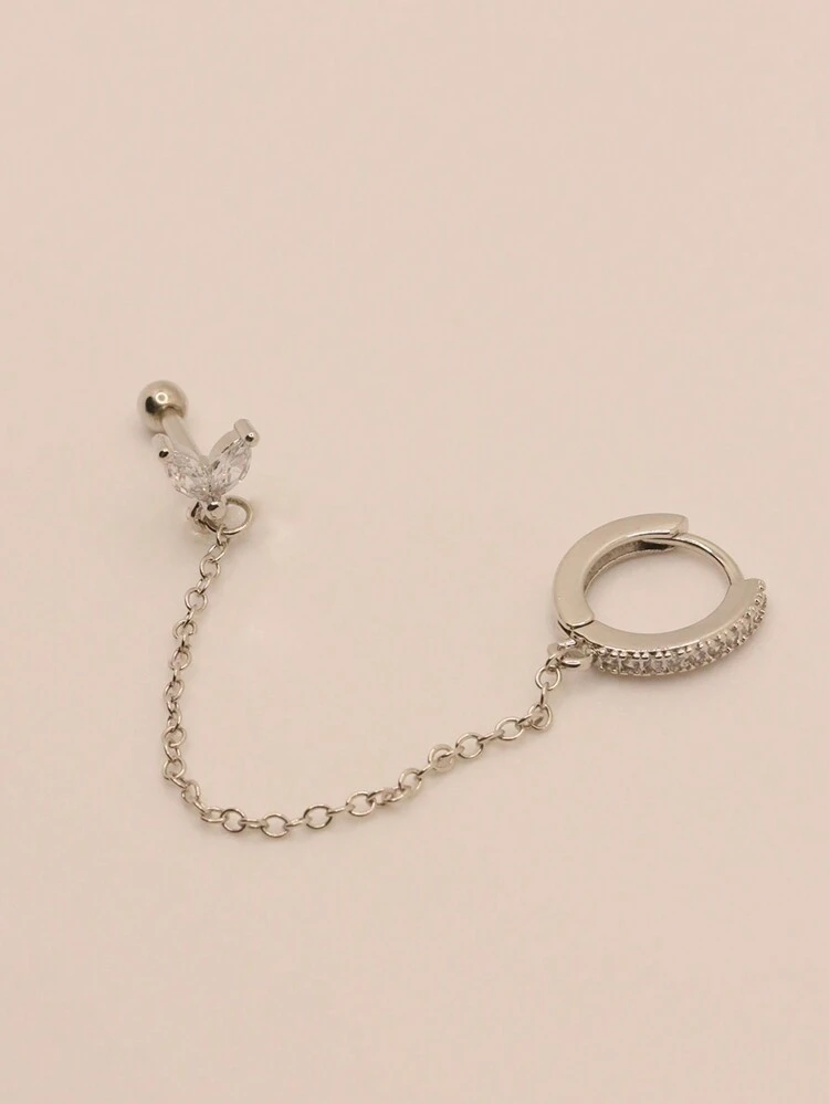 1pc CZ Rhinestone Chain Ear Cuff Earring, Suitable For Daily Wear