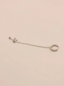 1pc CZ Rhinestone Chain Ear Cuff Earring, Suitable For Daily Wear - Silver - View 3