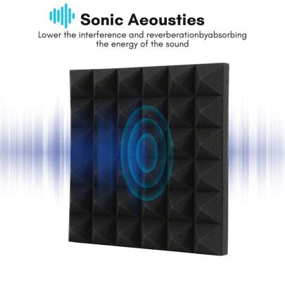 Randaco Paquete de 24 espumas acústicas autoadhesivas: ¡el aislamiento acústico perfecto para tu estudio de grabación! ¡Reduce los ecos con elegantes paneles acústicos negros!
