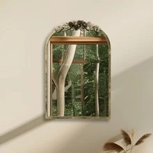 UNHO Vintage Baroque Arched Brass Mirror Metal Frame Antique Wall Mounted Mirror 60,5x91,6cm - 香檳色 - 查看 8