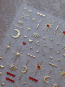 1 件装星星月亮心形指甲饰品贴纸 DIY 艺术 Y2K 风格 3D 美甲装饰贴花