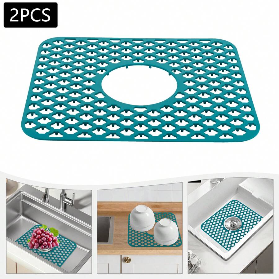 kangten 2PCS Quadratische Spülbeckenmatte Spülbeckenschutzmatte Silikon isolierte - Grün - Übersicht 1