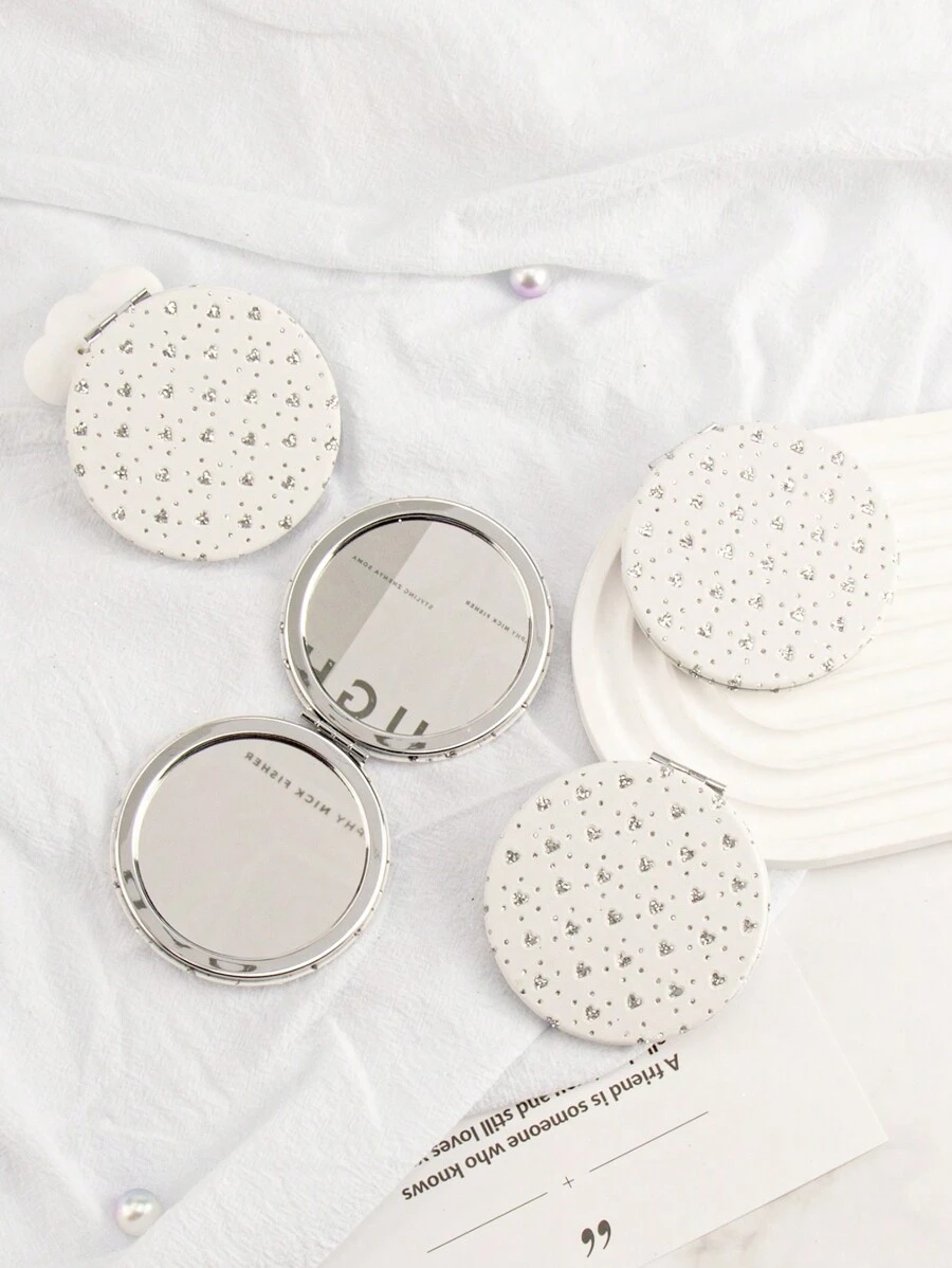 1 Stück weißer Glitzer Strass-Doppelspiegel, perfekt für Valentinstag, Hochzeit, Braut, Neuvermählte, Paar und Beauty-Liebhaber. Geeignet für Make-up, Hautpflege, Reisen, Büro, Partys und andere Anlässe. Leicht, tragbar, ideal um die Körperpflege zu verbessern und Eleganz in Ihren Alltag zu bringen.