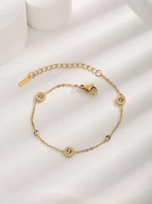 1入組簡約風不銹鋼金色顏色水鑽裝飾手鏈適合女士日常裝飾 - 金色 - 查看 2
