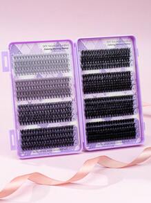 640片D型卷翘睫毛嫁接套装，30D/40D/50D睫毛簇，5-16mm混合单根睫毛，包含睫毛胶水、封层液、卸妆液、镊子，适合DIY睫毛嫁接 - 黑色 - 查看 3