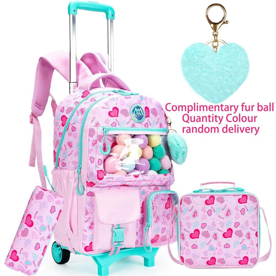 3-Piece Multi-Function Rolling Backpack Set, Unisex For Boys And Girls, With Lunch Bag, Multi-Pocket Design - Multiple Pockets - View 1