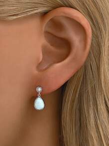 奢華優雅的水滴形天然蛋白石耳環/吊墜項鍊珠寶套裝，S925純銀低敏高級珠寶，適合女士日常派對重要場合佩戴，適合男士送給妻子/女友，女兒送給媽媽，週年慶情人節母親節等節日禮物，附贈禮盒 - 銀色 - 查看 5