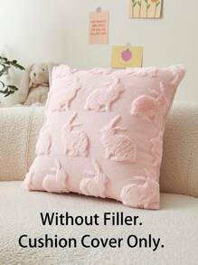 1pc Easter Pink Rabbit Embroidered Decorative Pillow Cover, Suitable For Indoor Decor, Easter Decoration Cushion Cover, Pillow Insert Not Included - Pink - View 4