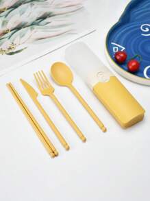 5 Peças Conjunto de Talheres Personalizados com Nome, Conjunto de Presentes Reutilizáveis para Viagem, Conjunto Escolar, Conjunto para Acampamento, Presente de Volta às Aulas, Conjunto de Utensílios Portáteis com Estojo, Talheres para Almoço, Acampamento, Escola, Piquenique, Trabalho, Viagem - Inclui Garfo, Colher, Faca e Pauzinhos