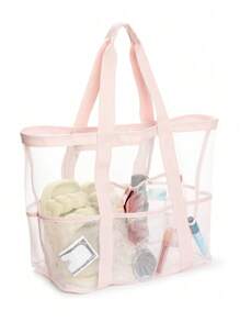 Bolsa de playa de malla de poliéster hueca de gran capacidad, bolsa de lavado para viajes, bolsa de almacenamiento para natación, bolsa de playa minimalista de malla. Regalo del Día de la Madre para mamá, perfecto para vacaciones en la playa, compras y artículos esenciales para vacaciones.