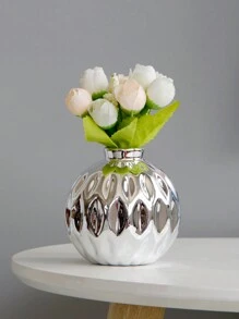 1 pieza Jarrón cerámico redondo, estilo de lujo con baño de oro/plata, adecuado para flores, festivales, escritorio, oficina, estantería, pasillo, decoración del hogar para el Día de San Valentín, decoración del hogar, útiles escolares, jarrón de flores, jarrón de vidrio