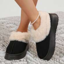 Women's Ankle Snow Boots - Warm Suede Shearling Slippers With Thick Soles For Winter - Comfy & Casual Womens Snow Boots - Black - View 2