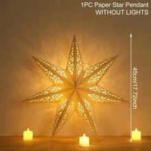 1/3 Decoraciones de araña de papel con forma de estrella - Diseño elegante calado, luz cálida, adecuado para el hogar, dormitorio, boda y decoraciones navideñas, sin baterías ni alimentación requerida, decoración de boda, farolillo de papel decorativo, sin alimentación requerida, para iluminación decorativa, bombilla no incluida, lámpara con forma de estrella calada, adecuada para decoraciones de Eid y Ramadán, Feliz Eid, suministros para fiestas festivas, regalo de Eid, decoración navideña, colgante de estrella - Blanco - Ver 6